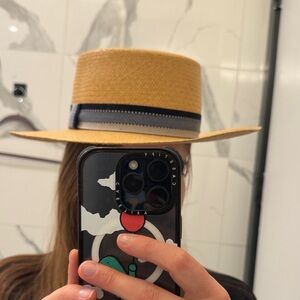 Tan Straw Hat with blue toned Band